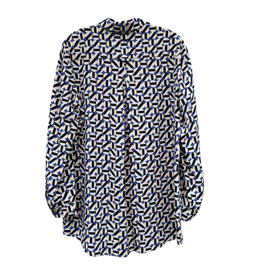 Tyler Boe Silk Shirt S Oversized Popover Geometric Roll Tab Snap Front 100% Silk - Picture 5 of 7